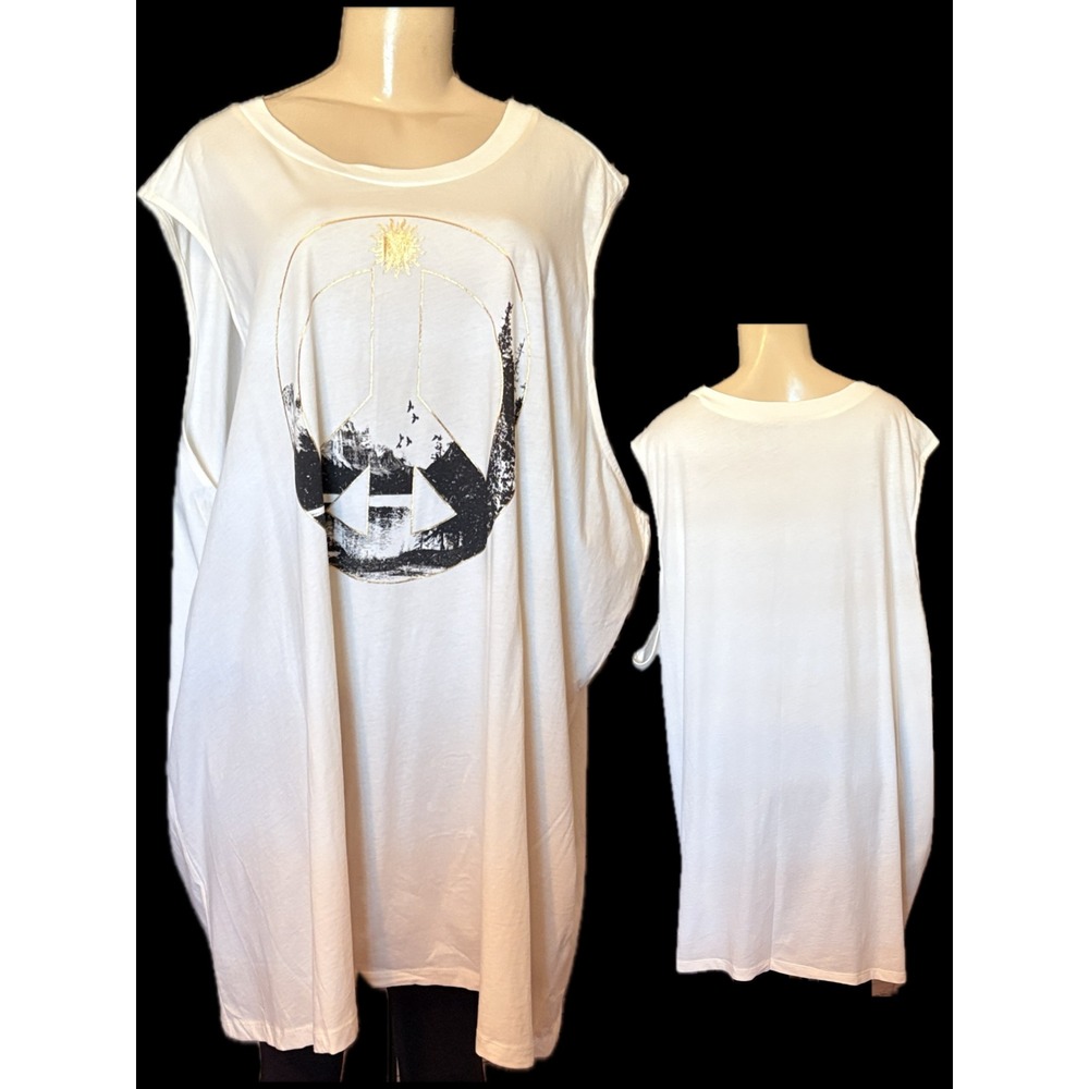 Torrid 6X Cream White Peace Sign Nature Sun Graphic Muscle Tank Tee 100% Cotton
